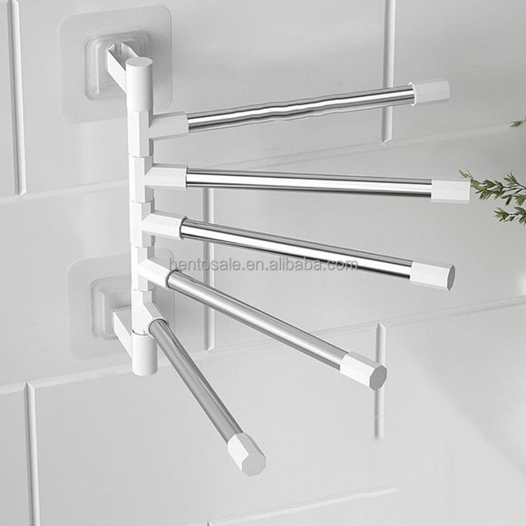 Towel Bathroom Free Punching Wall Hanging Rotating Towel, Storage Rack Stainless - Picture 8 of 16